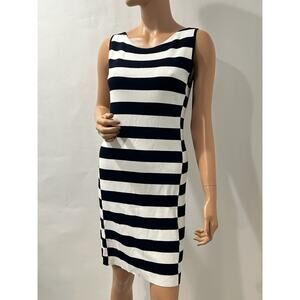 Theory Women's Blue White Striped Lasina Knit Stretch Sleeveless Dress slim L